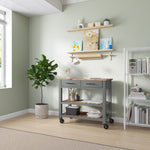Charger l'image dans la galerie, Grey Kitchen Cart with Acacia Slatted Shelves
