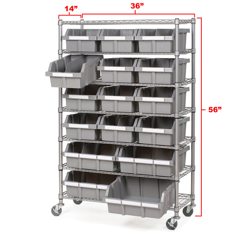 36 x 14 x 56, 7-Tier NSF 16-Bin Rack Shelving – Vancouver Classics