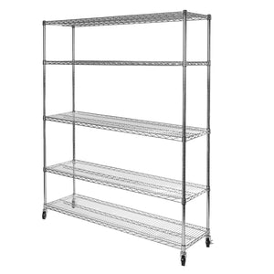 60 x 24 x 72, 5 Tier NSF Steel Wire Shelving Rack with wheels