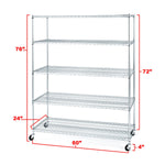 Charger l'image dans la galerie, 60 x 24 x 72, 5 Tier NSF Steel Wire Shelving Rack with Wheels
